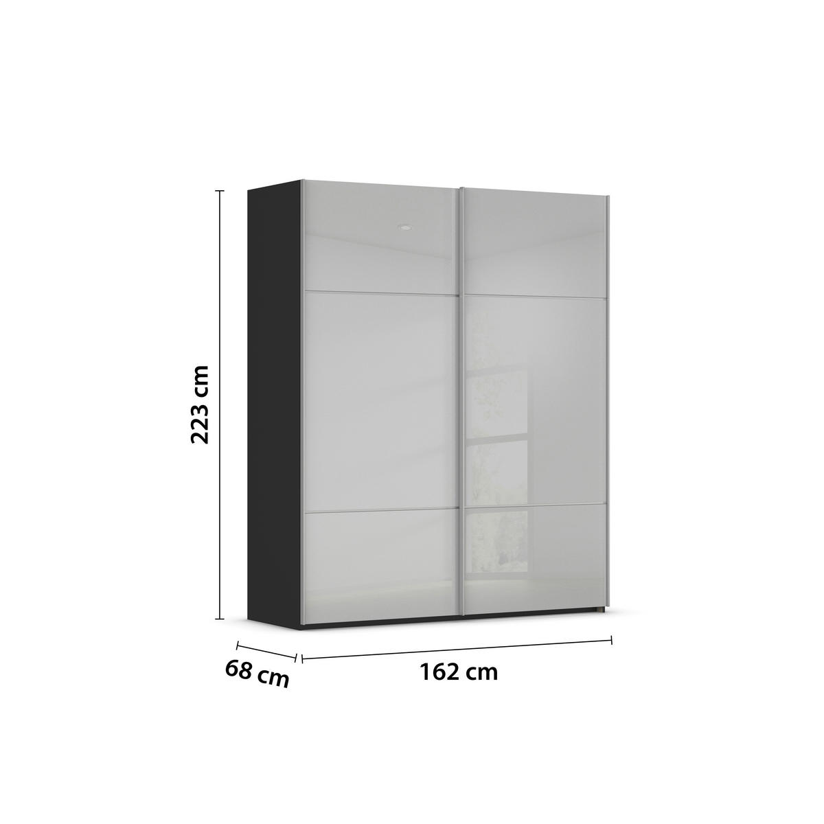 SCHWEBETÜRENSCHRANK 162/223/68 cm 2-türig Grau, Schwarz  - Alufarben/Schwarz, KONVENTIONELL, Glas/Holzwerkstoff (162/223/68cm) - Novel