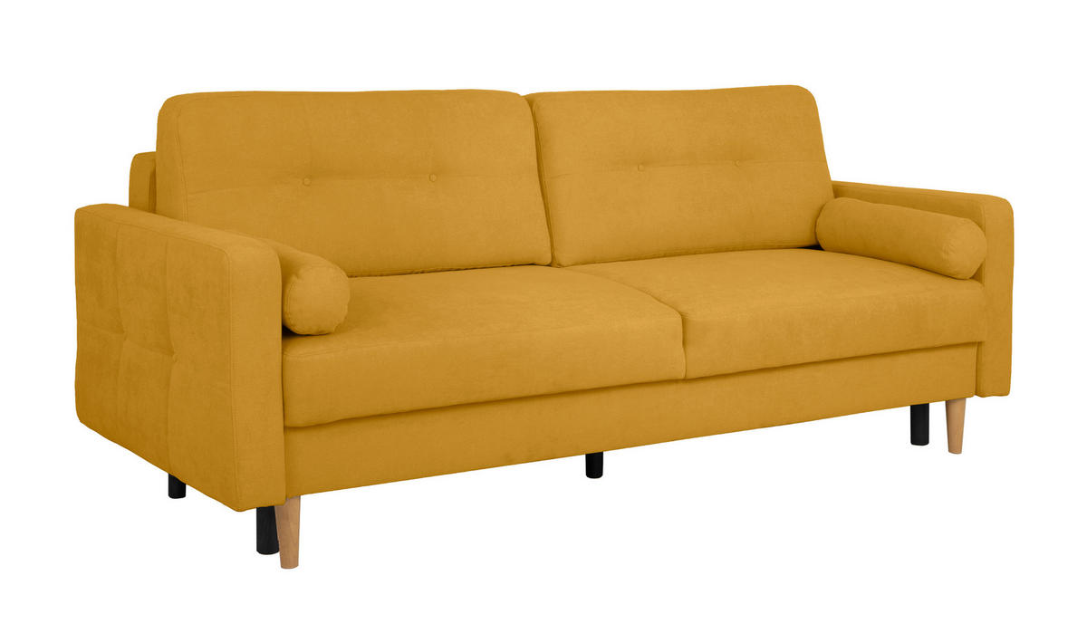 SCHLAFSOFA in Gelb  - Gelb/Buchefarben, Design, Holz/Textil (222/93/99cm) - MID.YOU