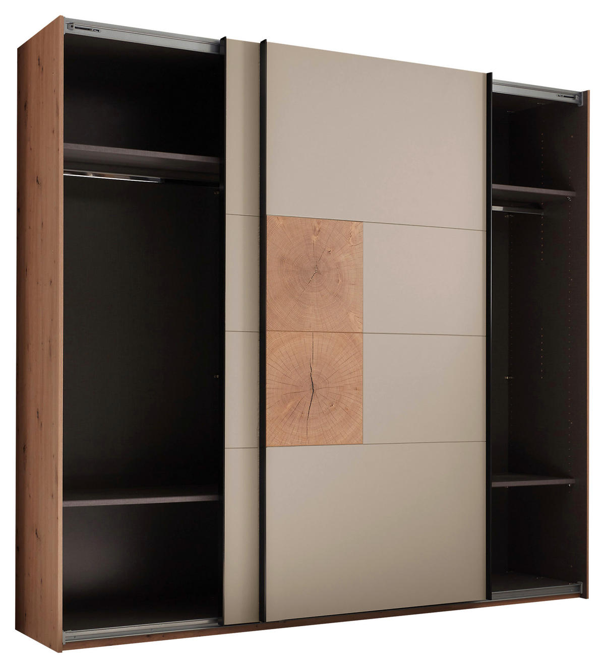 SCHWEBETÜRENSCHRANK  in Kaschmir, Eiche Artisan  - Kaschmir/Schwarz, KONVENTIONELL, Holzwerkstoff/Metall (240/225,5/63,7cm) - Xora