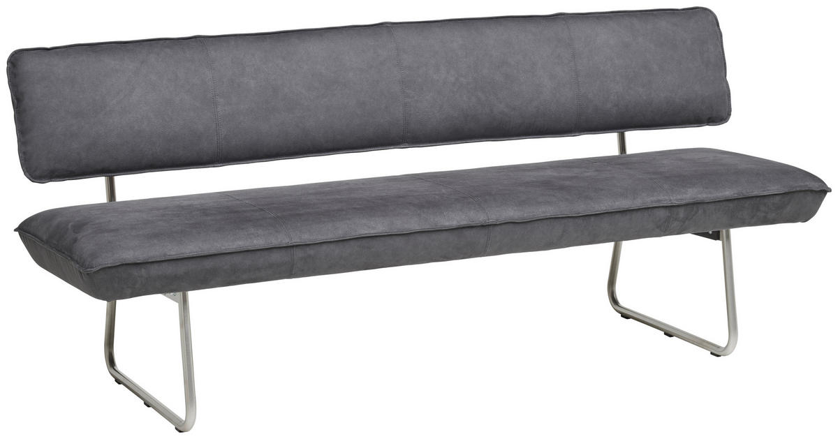 SITZBANK in Metall, Textil Edelstahlfarben, Anthrazit  - Edelstahlfarben/Anthrazit, Design, Textil/Metall (200/87/67cm) - Venjakob
