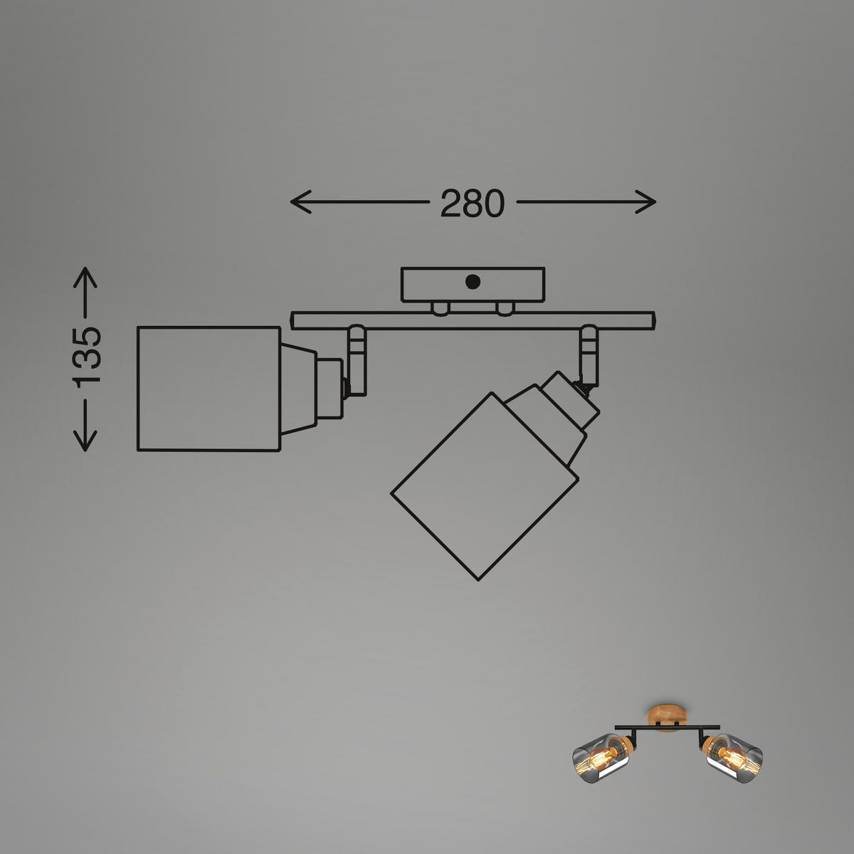 DECKENSPOTS 28/11/24 cm   - Eichefarben/Schwarz, Design, Glas/Holz (28/11/24cm)