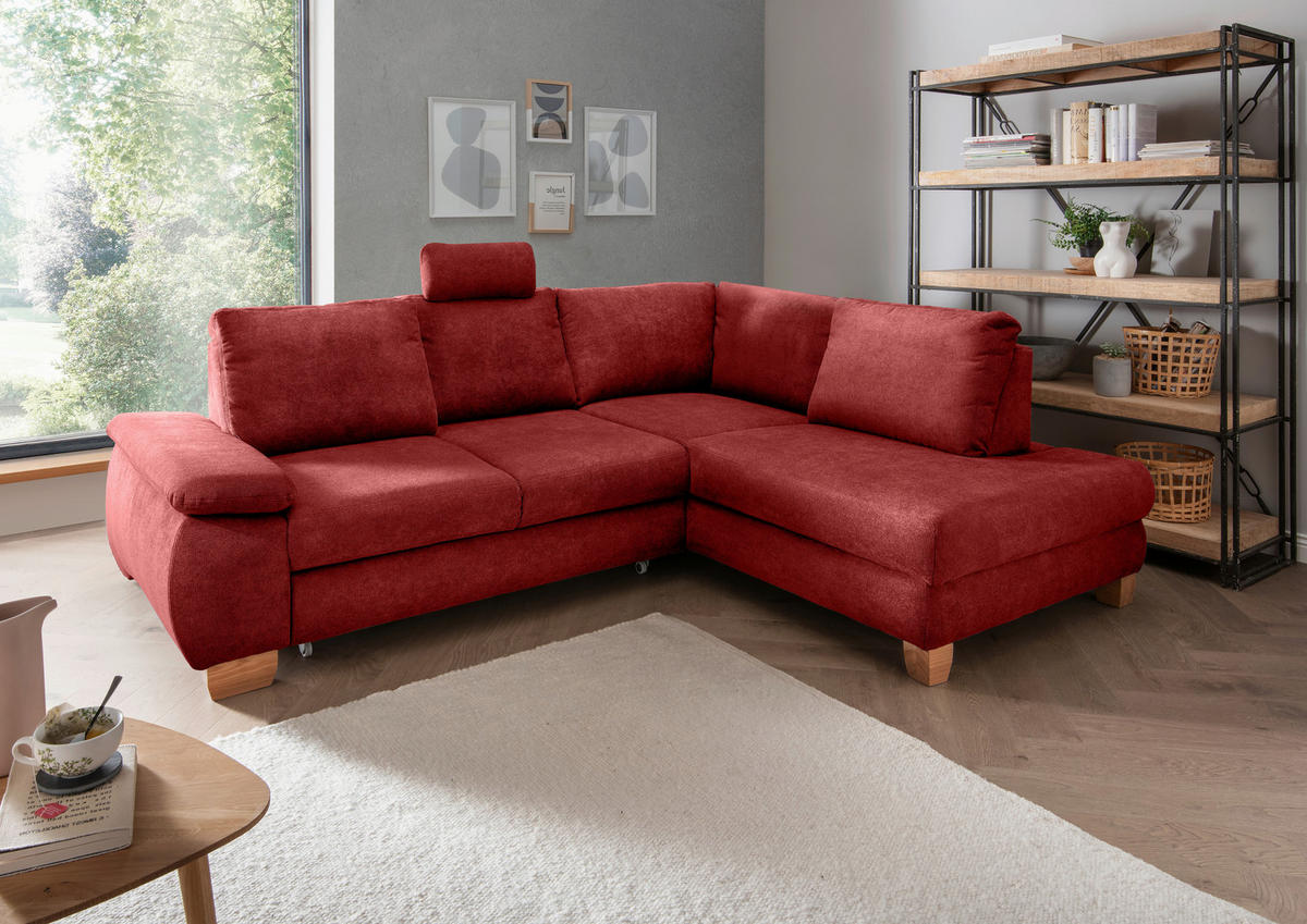 ECKSCHLAFSOFA in Chenille Rot  - Wildeiche/Rot, Modern, Holz/Textil (261/206cm) - Livetastic