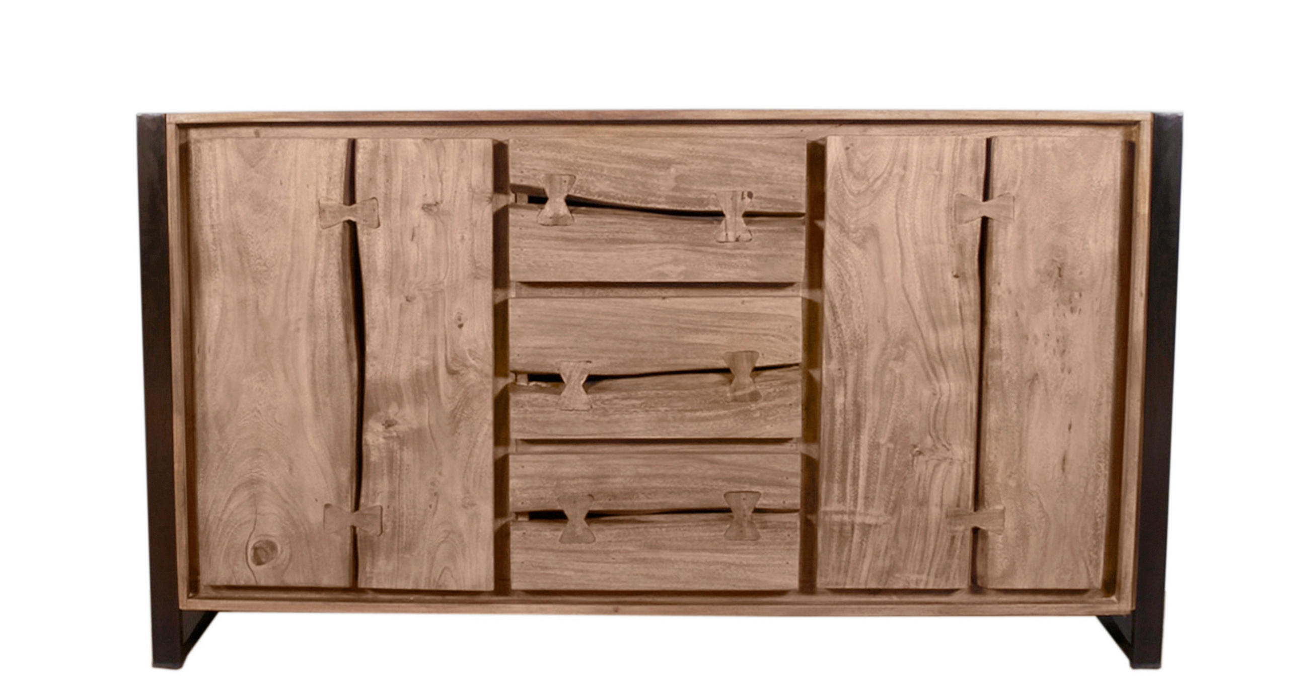 SIDEBOARD  200/80/40 cm 3 Schublade(n)  - Schwarz/Naturfarben, Design, Holz/Metall (200/80/40cm) - MID.YOU