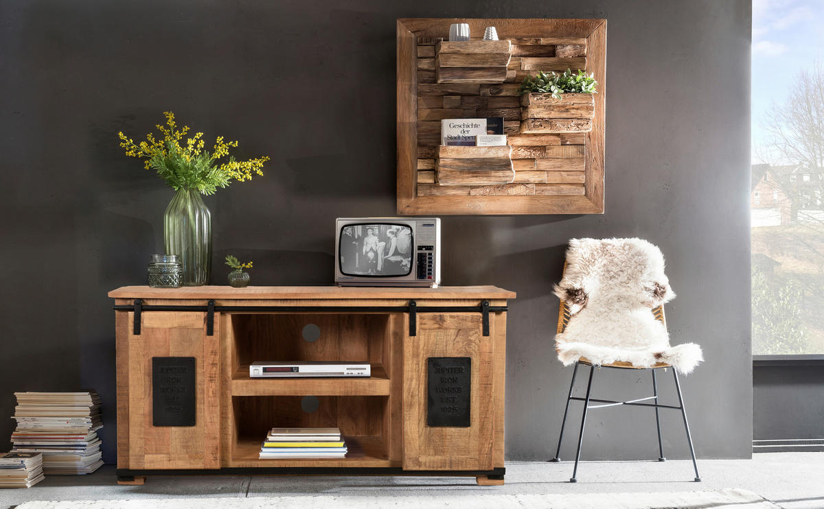 LOWBOARD  130/63/40 cm   - Schwarz/Naturfarben, Design, Holz/Metall (130/63/40cm) - MID.YOU