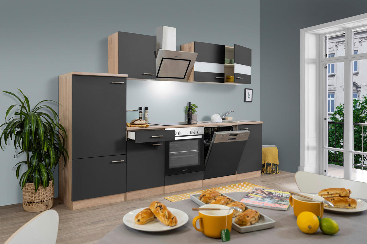 KÜCHENBLOCK 280 cm   in Grau  - Eichefarben/Alufarben, Basics, Holzwerkstoff/Metall (280cm) - Respekta
