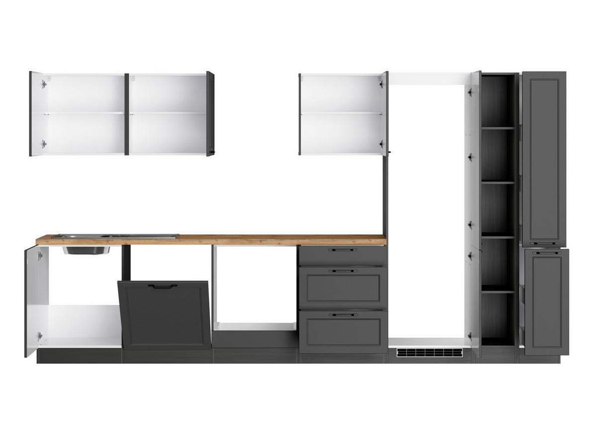 KÜCHENLEERBLOCK 360 cm   in Grau, Eiche Wotan  - Eiche Wotan/Schwarz, LIFESTYLE, Holzwerkstoff/Metall (360cm) - Held