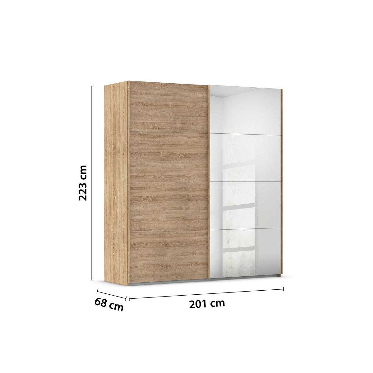 SCHWEBETÜRENSCHRANK 201/223/68 cm 2-türig Sonoma Eiche  - Sonoma Eiche, Design, Glas/Holzwerkstoff (201/223/68cm) - Novel