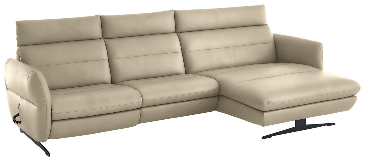 ECKSOFA in Echtleder Ecru  - Ecru/Schwarz, Design, Leder/Metall (300/157cm) - Dieter Knoll