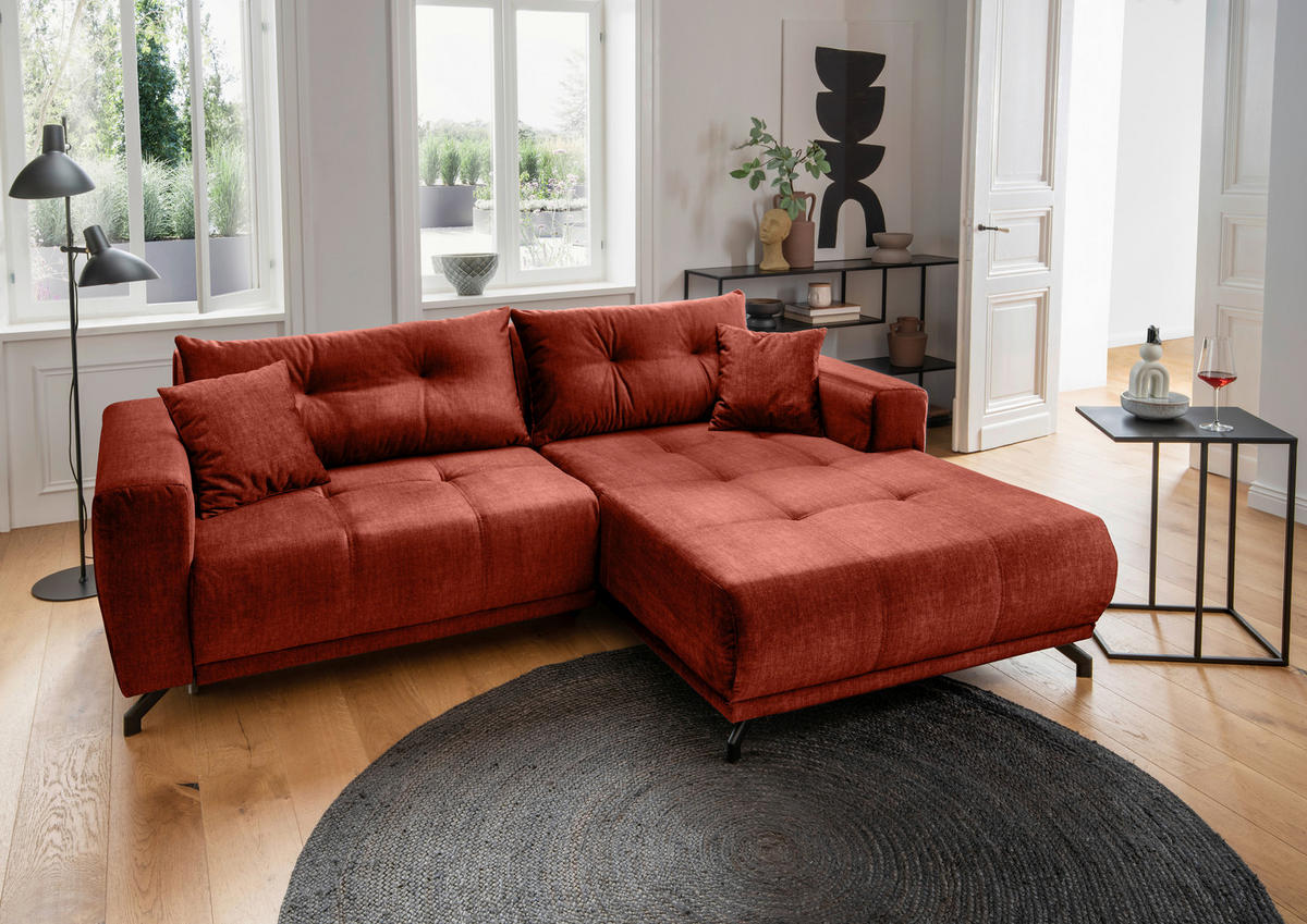 ECKSOFA in Velours  - Schwarz, Modern, Textil/Metall (246/177cm) - MID.YOU