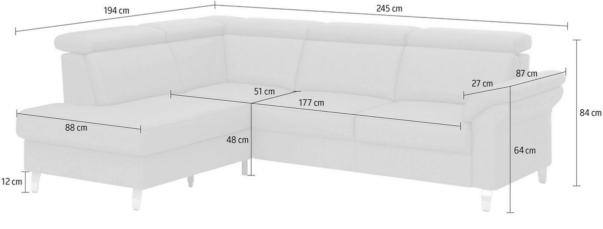 ECKSOFA 194/245 cm ARNGAST E in Echtleder Grau Kopfteilverstellung  194/245 cm  - Chromfarben/Grau, Basics, Leder/Textil (194/245cm) - Sit & More