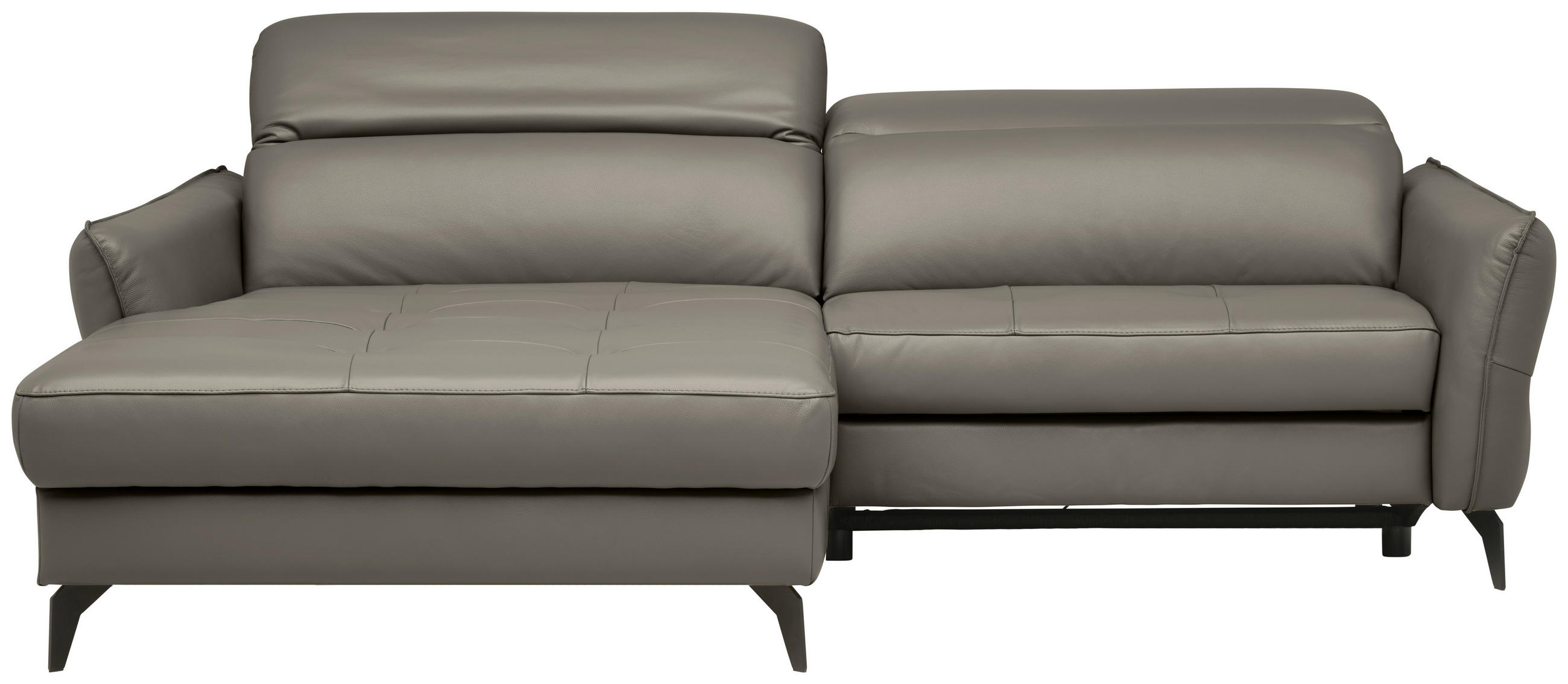 ECKSOFA inkl. Funktionen Grau Echtleder  - Schwarz/Grau, Design, Leder/Metall (175/246cm) - Celina Home