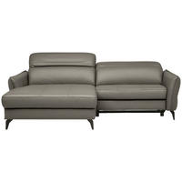 ECKSOFA inkl. Funktionen Grau Echtleder  - Schwarz/Grau, Design, Leder/Metall (175/246cm) - Celina Home