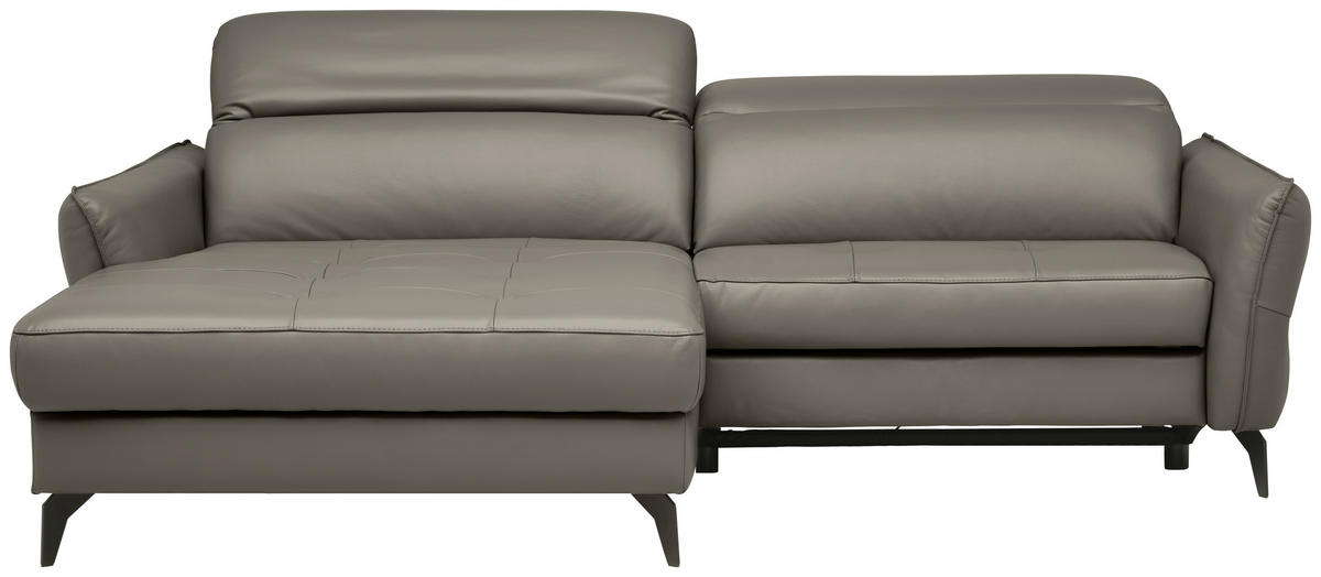 ECKSOFA inkl. Funktionen Grau Echtleder  - Schwarz/Grau, Design, Leder/Metall (175/246cm) - Celina Home