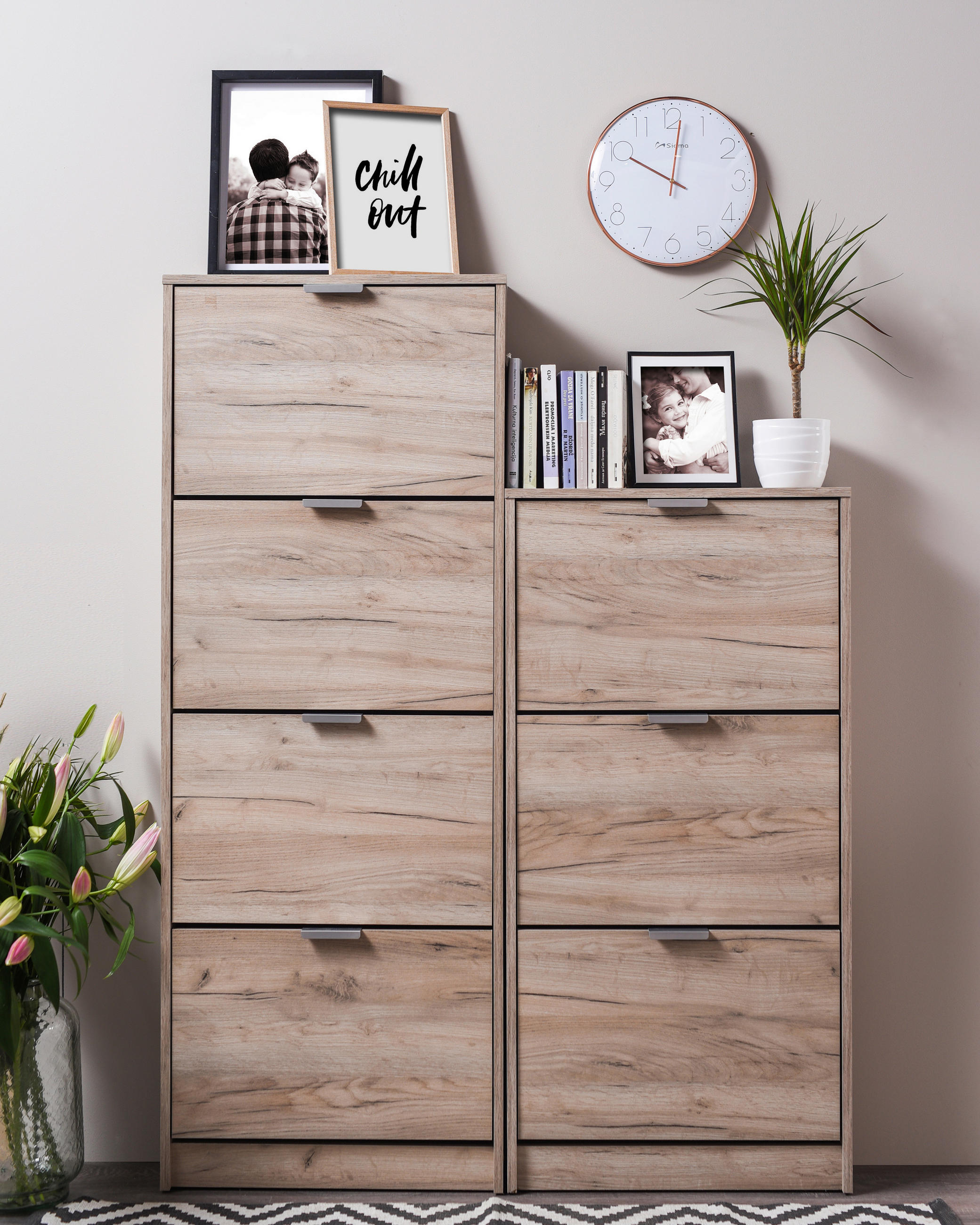 BILLENŐS CIPŐSSZEKRÉNY 58/119/18 cm  - tölgyfa, Basics, faalapú anyag (58/119/18cm) - Boxxx