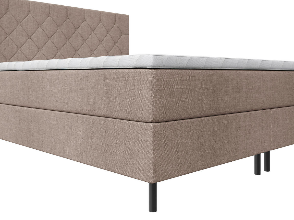 BOXSPRINGBETT 180/200 cm,  in Hellbraun, Matratze, Topper, H2 + H2 = mittel  - Hellbraun/Schwarz, KONVENTIONELL, Textil/Metall (180/200cm) - Chameo
