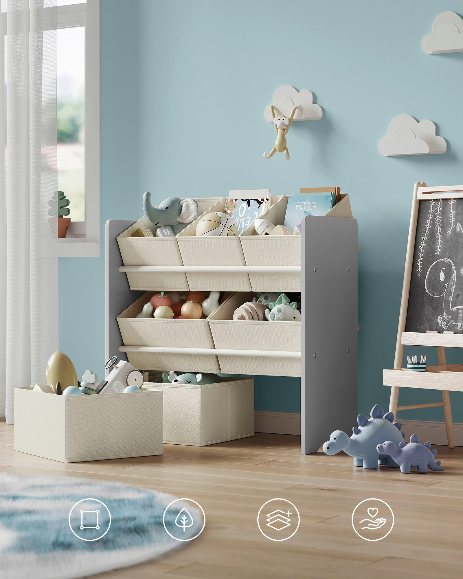 KINDERREGAL 62,5/60/29,5 cm - Beige/Grau, MODERN, Holzwerkstoff/Textil (62,5/60/29,5cm) - MID.YOU