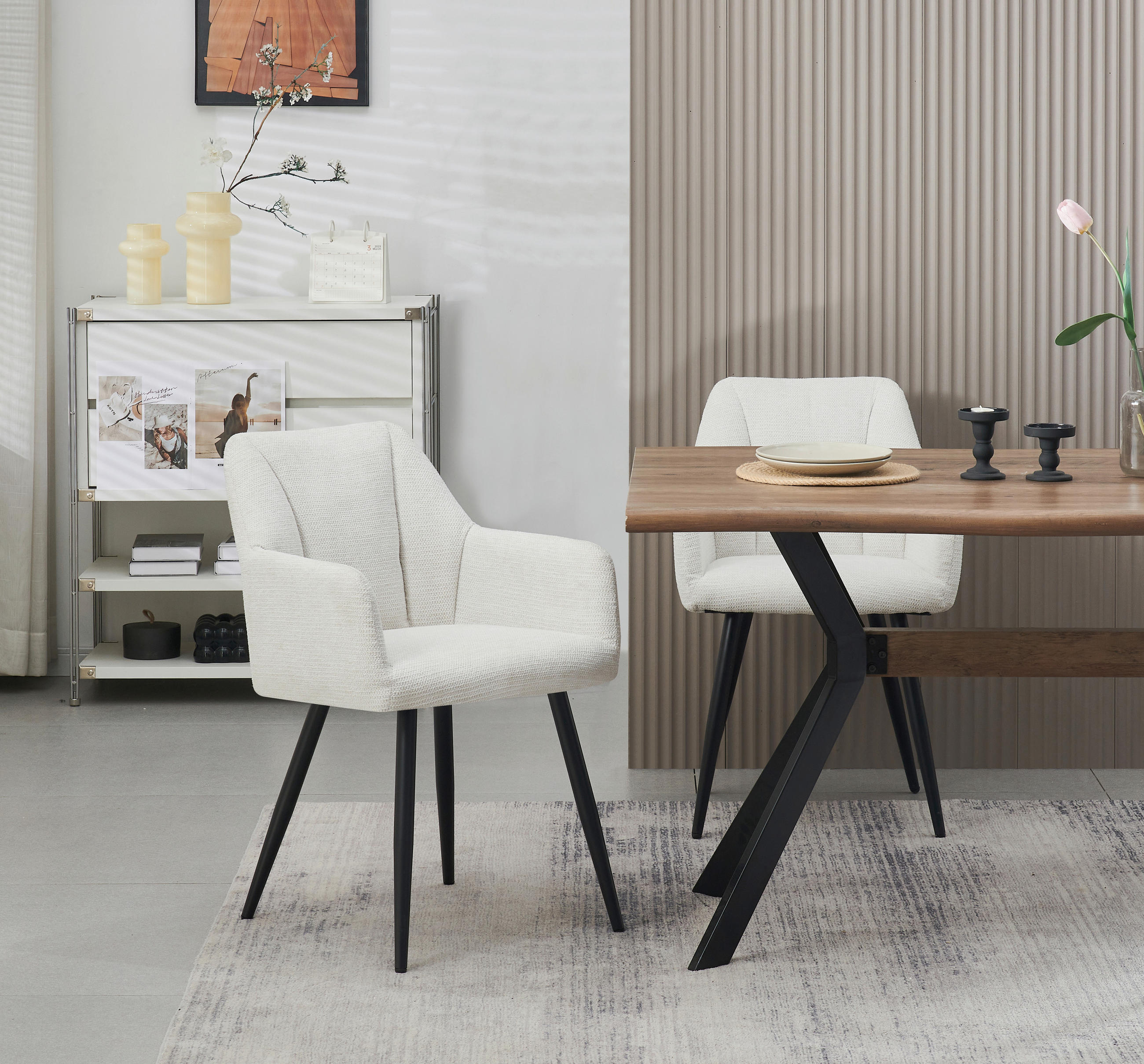 STUHL-SET 2 Stück  in Webstoff  - Creme/Schwarz, MODERN, Textil/Metall (55/82/62cm) - MID.YOU