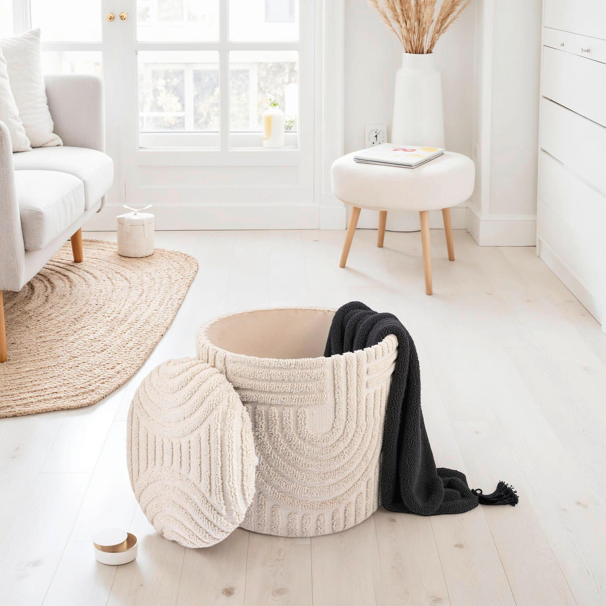 HOCKER in Textil Beige  - Beige, Basics, Textil (40/45/40cm) - Livetastic