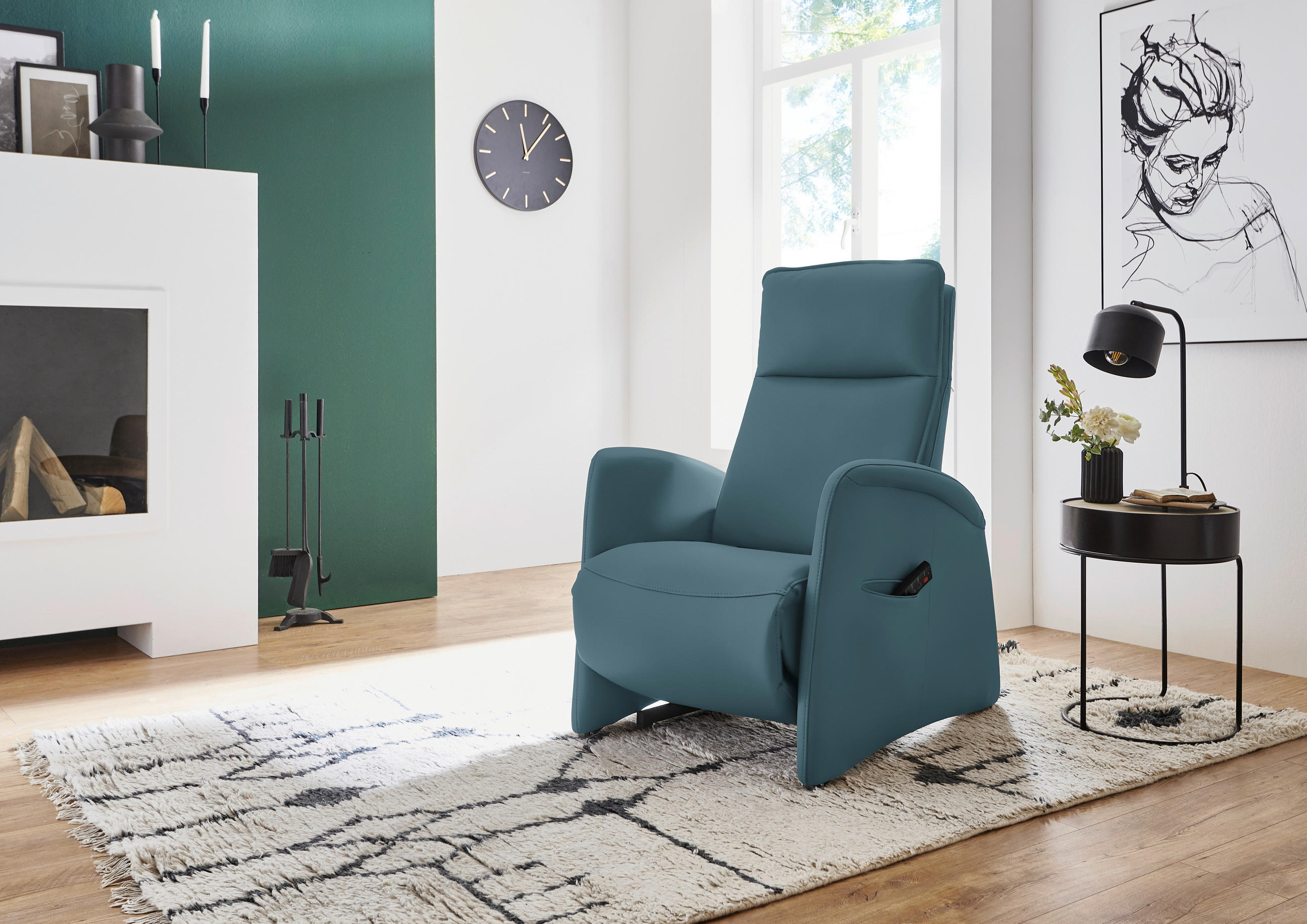 FERNSEHSESSEL in Blau  - Blau/Schwarz, Design, Leder/Kunststoff (79/114/87-176cm) - Valdera