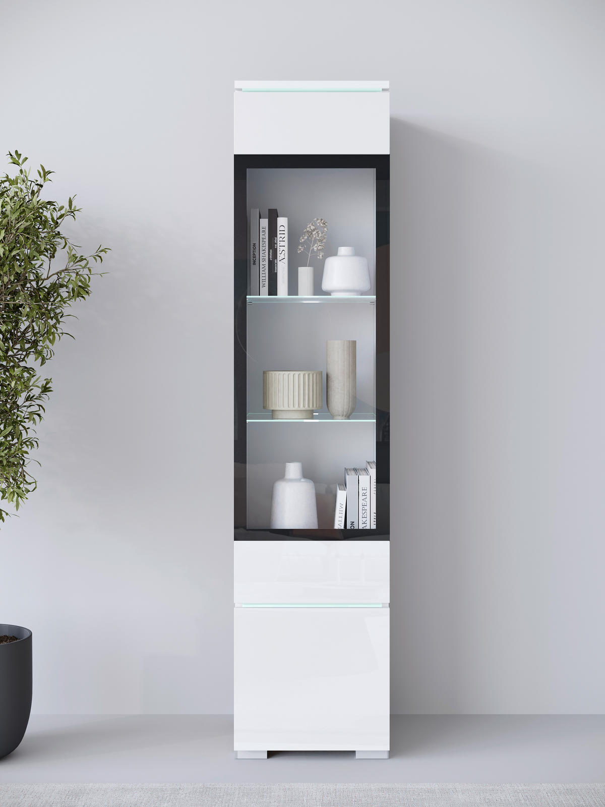 VITRINE  in Weiß, Weiß Hochglanz  - Weiß Hochglanz/Weiß, Design, Glas/Holzwerkstoff (30/130/33cm) - Livetastic