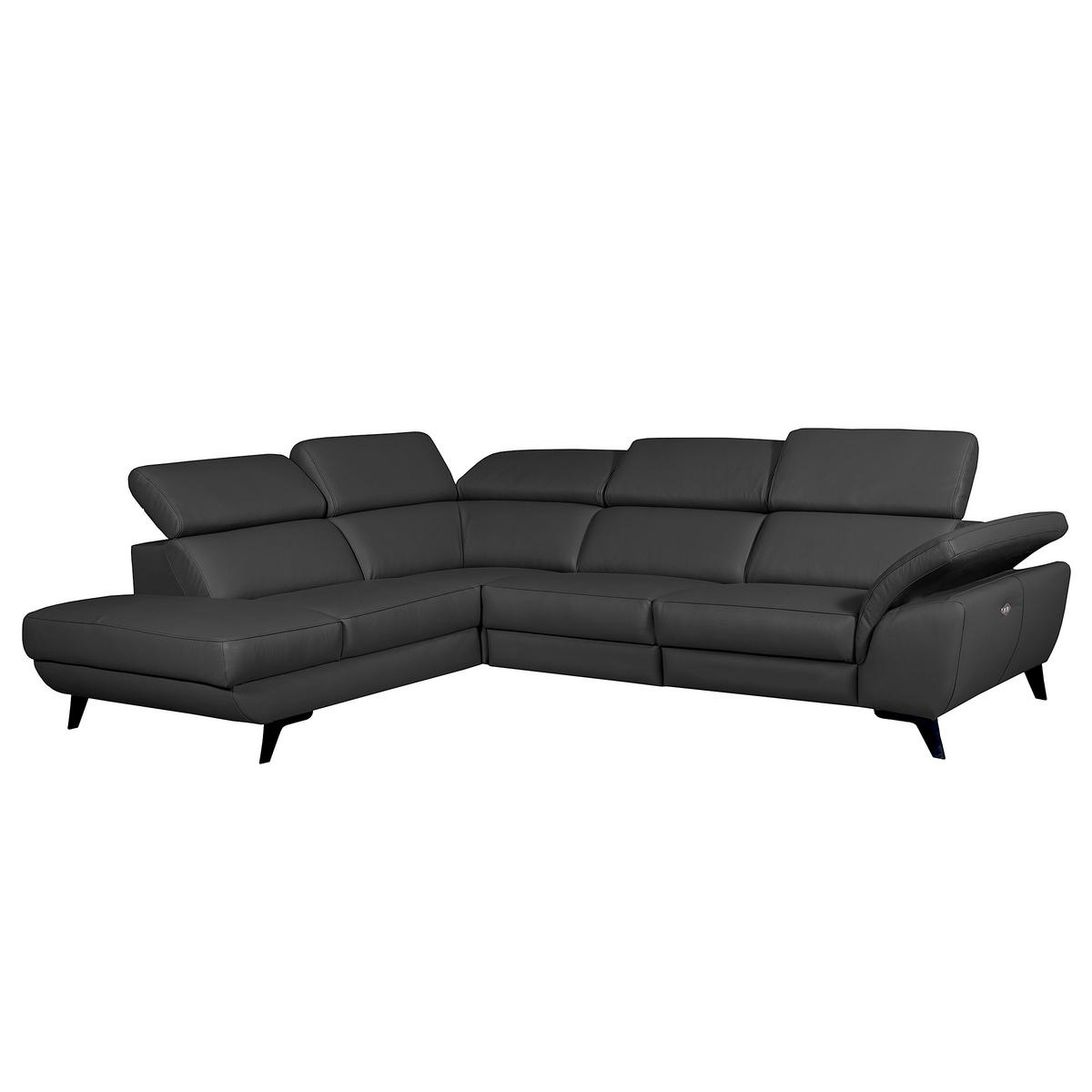 ECKSOFA DALLAS in Echtleder Schwarz  228/283 cm  - Schwarz, Design, Leder/Metall (228/283cm) - Livetastic