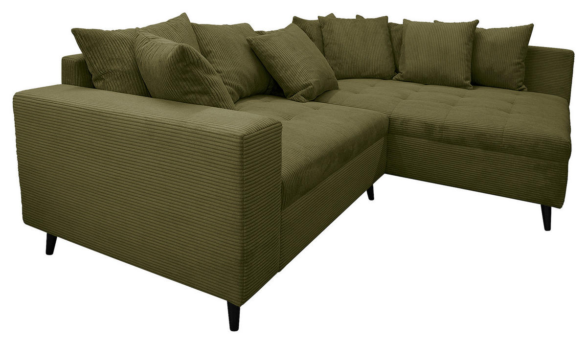 Ecksofa inkl. Hocker tekstil  maslinasto zelena   - maslinasto zelena/crna, Design, tekstil/drvo (247/174cm) - MID.YOU