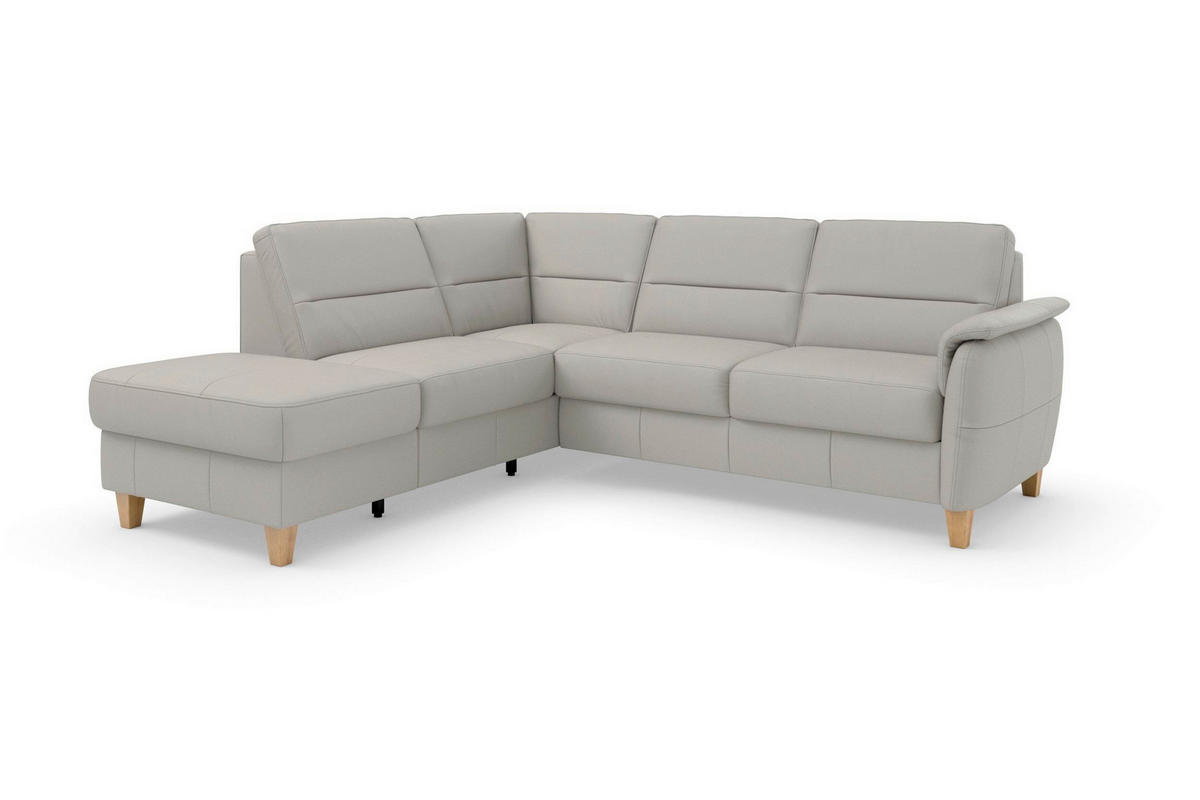 ECKSOFA Echtleder Hellgrau  - Eichefarben/Hellgrau, Basics, Leder/Holz (212/236cm) - Sit & More