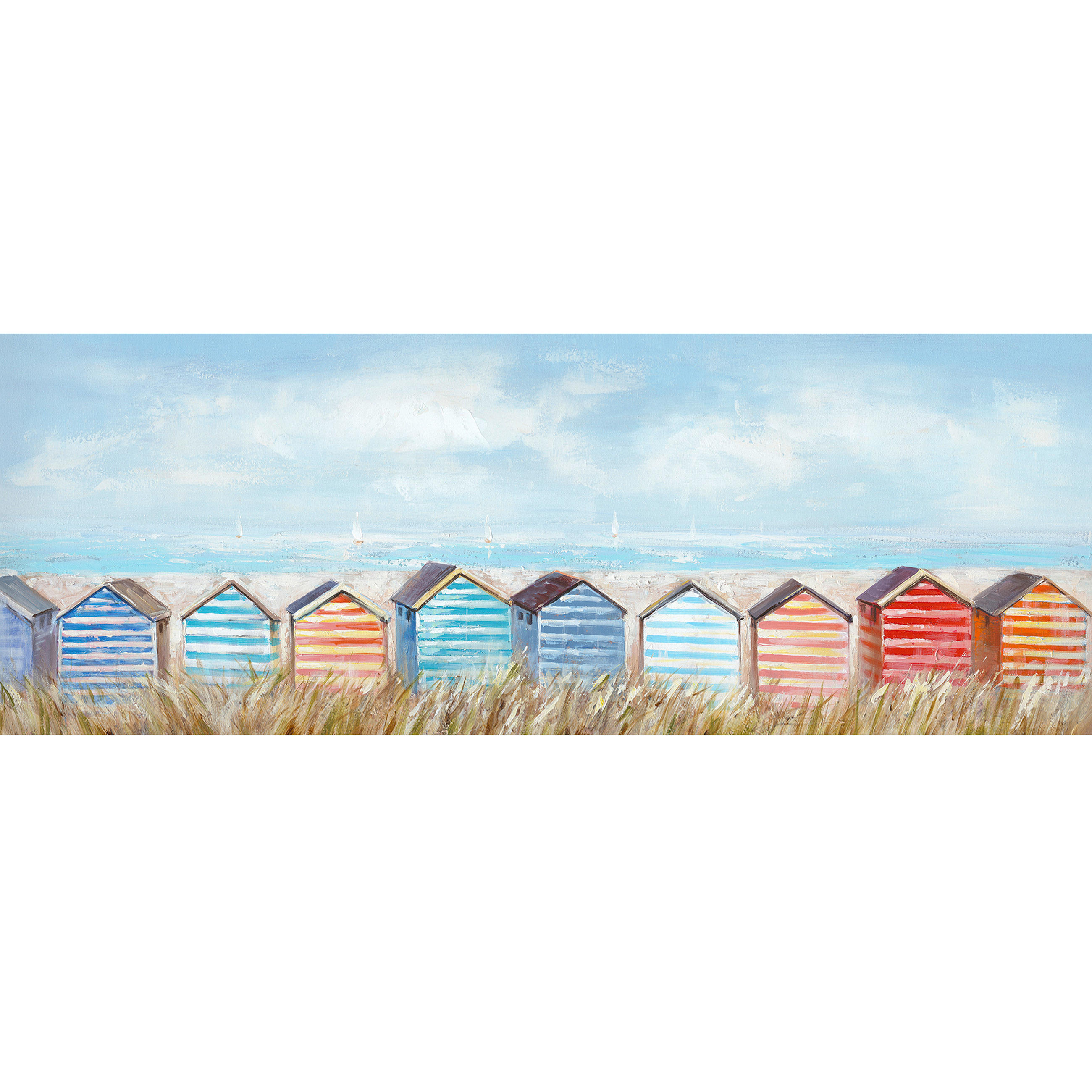 ÖLGEMÄLDE Strand & Meer 150/55 cm  - Blau/Beige, Basics, Holz/Textil (150/55cm) - Monee