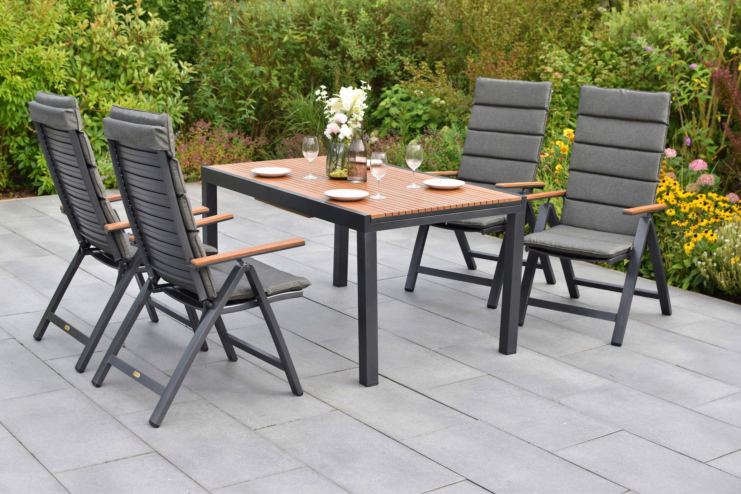 VRTNA GARNITURA ASTROS  aluminij    barve grafita, naravne barve    - barve grafita/naravne barve, Konvencionalno, kovina/umetna masa (90/150-200/75cm) - Gardenson