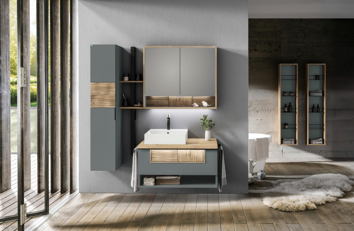 BADEZIMMER 3-teilig  in 128,5 cm  - Wildeiche/Schwarz, LIFESTYLE, Glas/Holz (128,5cm) - Voglauer