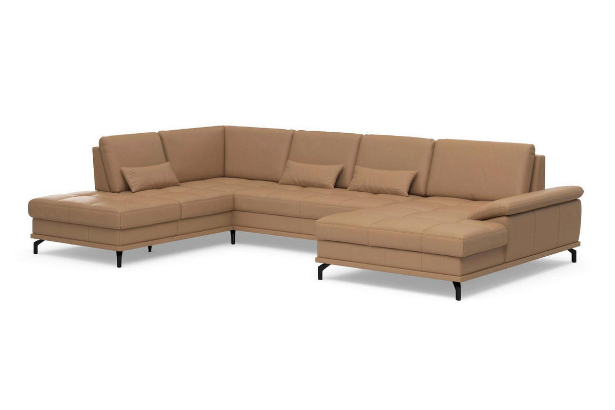SEDACÍ SOUPRAVA, kůže, cappuccino - černá/cappuccino, Basics, kov/textil (223/363/176cm) - Sit & More