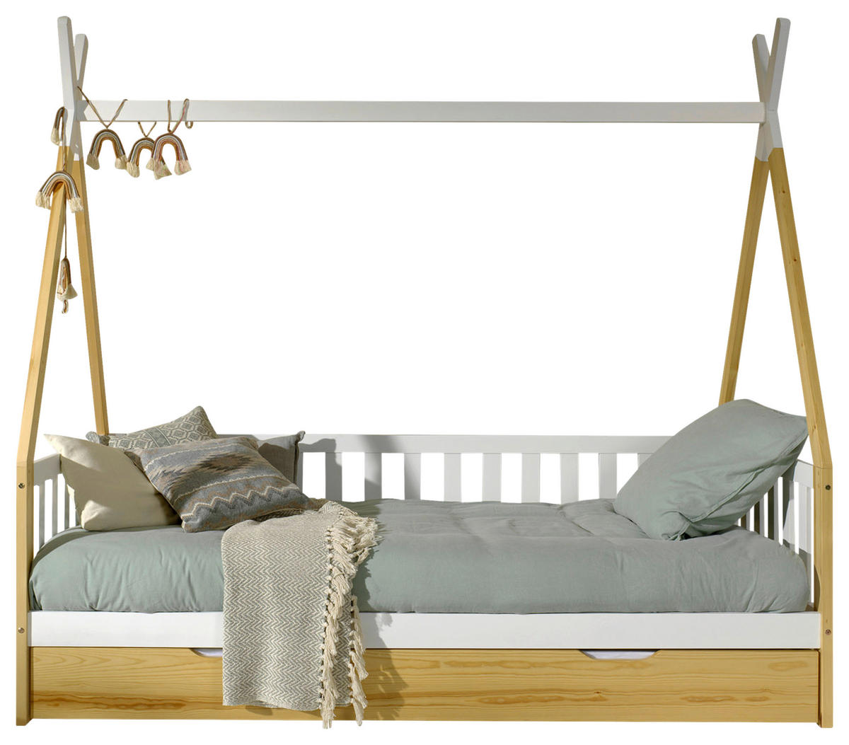 HAUSBETT Rollrost, Bettschublade 90/200 cm  in Weiß, Kieferfarben  - Weiß/Kieferfarben, MODERN, Holz/Holzwerkstoff (90/200cm) - MID.YOU