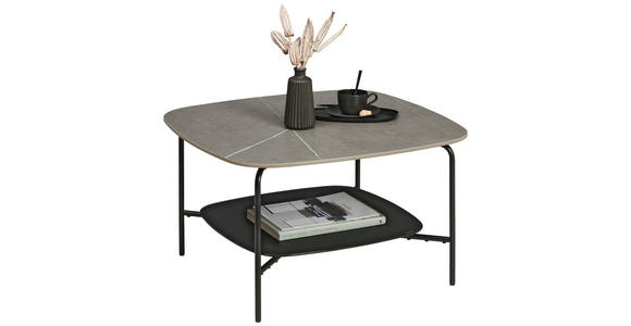 COUCHTISCH in Metall, Glas, Stein 75/75/42 cm  - Schwarz/Grau, Design, Glas/Stein (75/75/42cm) - Carryhome