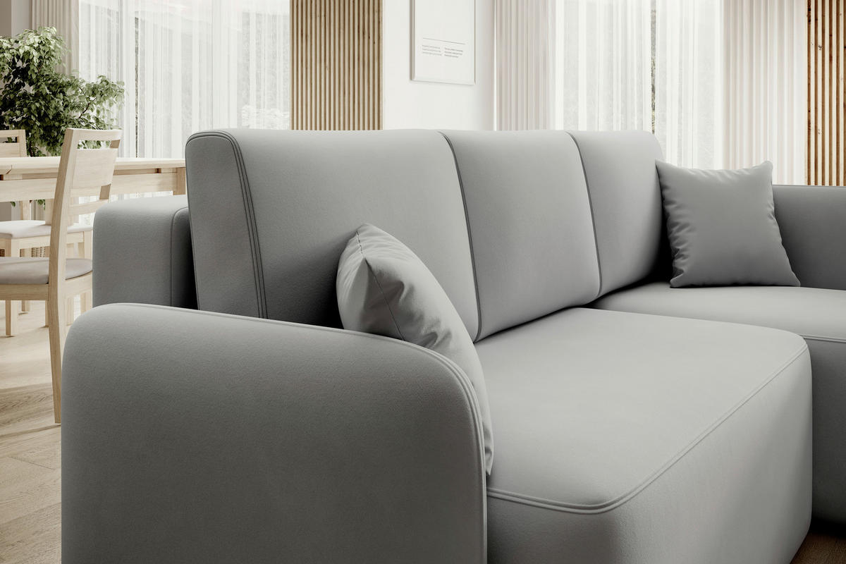 ECKSOFA Plüsch Hellgrau  - Hellgrau/Schwarz, Design, Kunststoff/Textil (206/150cm) - P & B