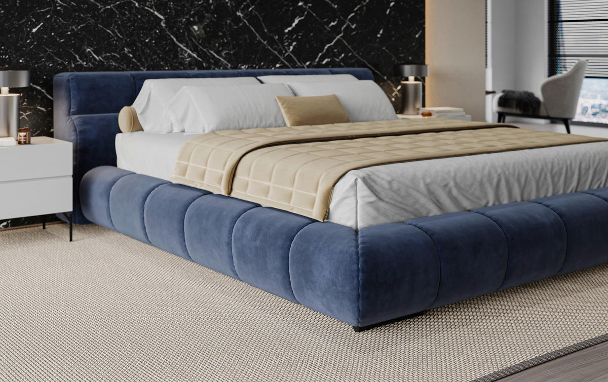 POLSTERBETT 200/200 cm,  in Blau,  - Blau/Schwarz, Design, Textil/Metall (200/200cm) - Belluti