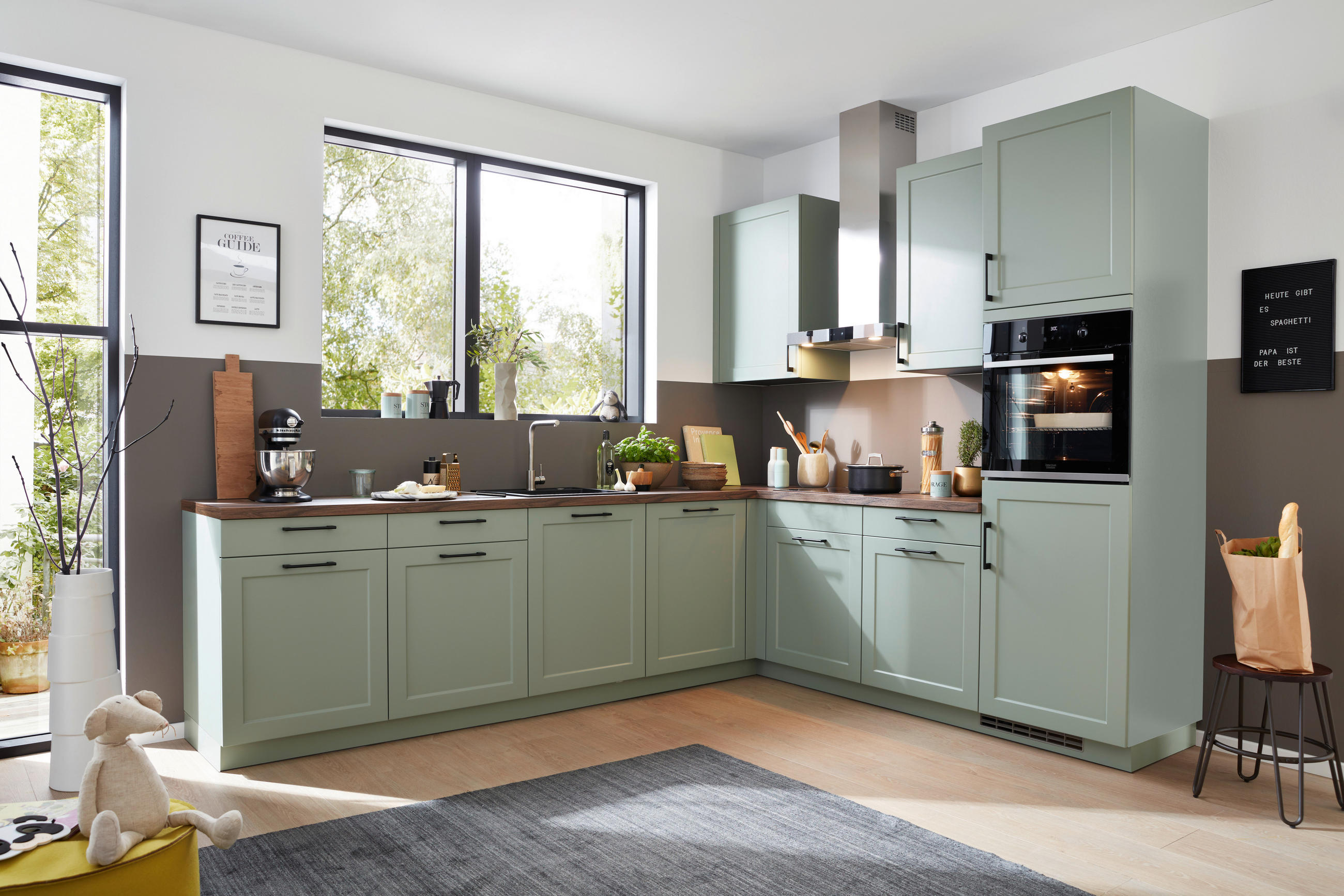 EINBAUKÜCHE   - Salbeigrün, LIFESTYLE, Holzwerkstoff - Novel