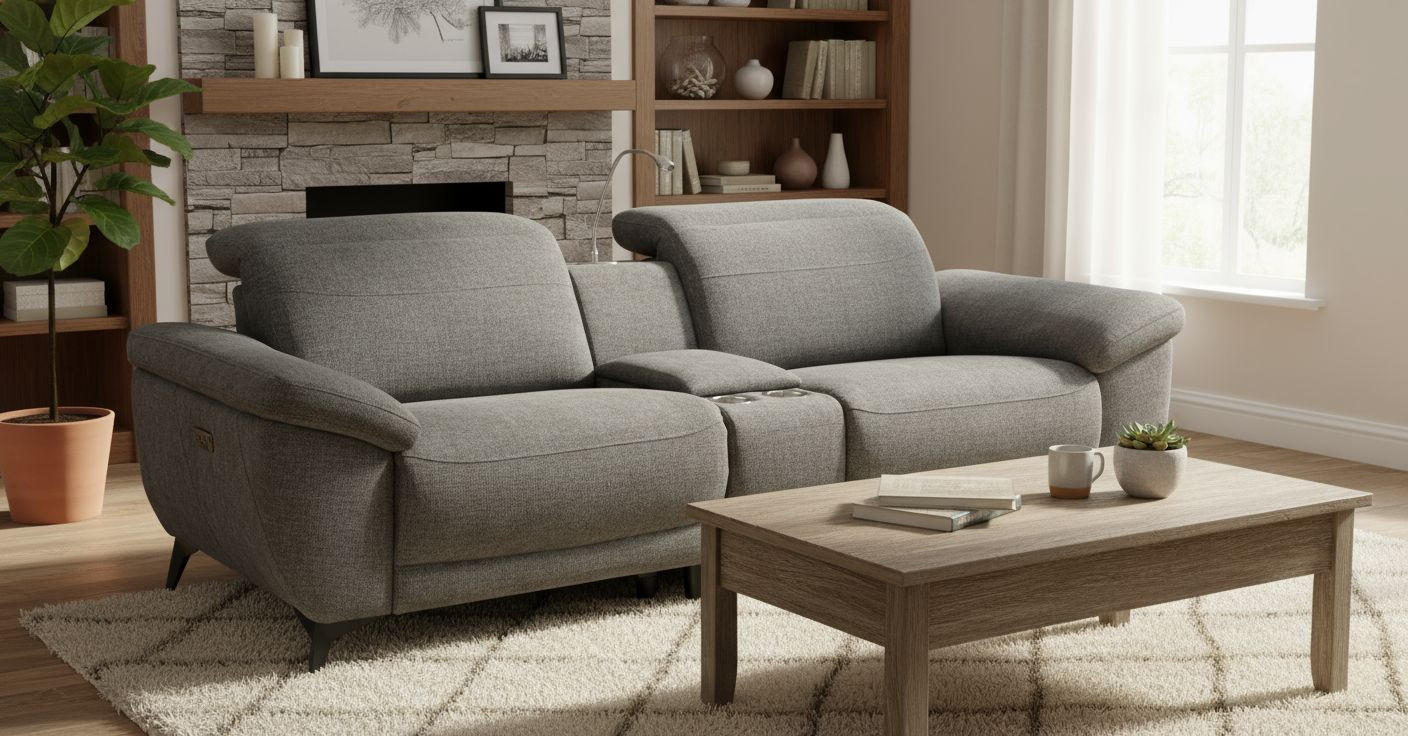 HEIMKINO-SOFA Webstoff Grau  - Chromfarben/Grau, MODERN, Textil/Metall (230/98/103cm) - Livetastic