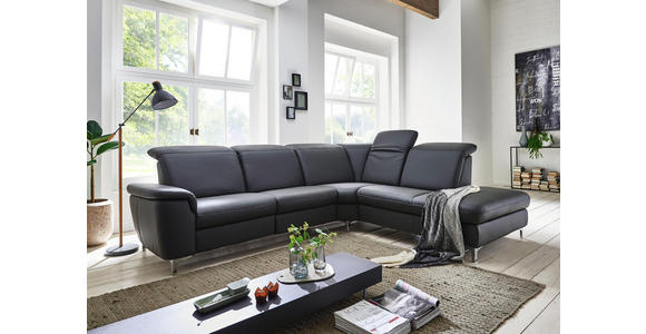 WOHNLANDSCHAFT in Leder Anthrazit - Chromfarben/Anthrazit, KONVENTIONELL, Leder/Metall (289/242cm) - Cantus