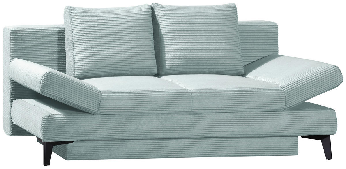 SCHLAFSOFA Cord Hellblau  inkl. Bettkasten, Schlaffunktion, Armteilverstellung  - Schwarz/Hellblau, Design, Textil/Metall (200/85/90cm) - Novel