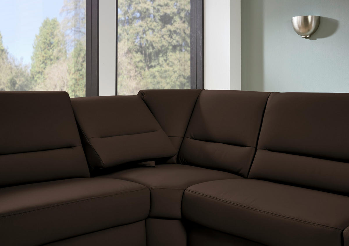 ECKSOFA Echtleder Dunkelbraun  - Dunkelbraun/Schwarz, Konventionell, Leder/Metall (249/290cm) - Beldomo Premium