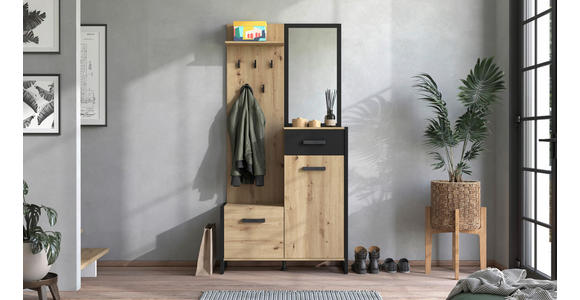 GARDEROBE  in 89,7/190,5/33,2 cm  - Schwarz/Eiche Artisan, MODERN, Holzwerkstoff (89,7/190,5/33,2cm) - Carryhome