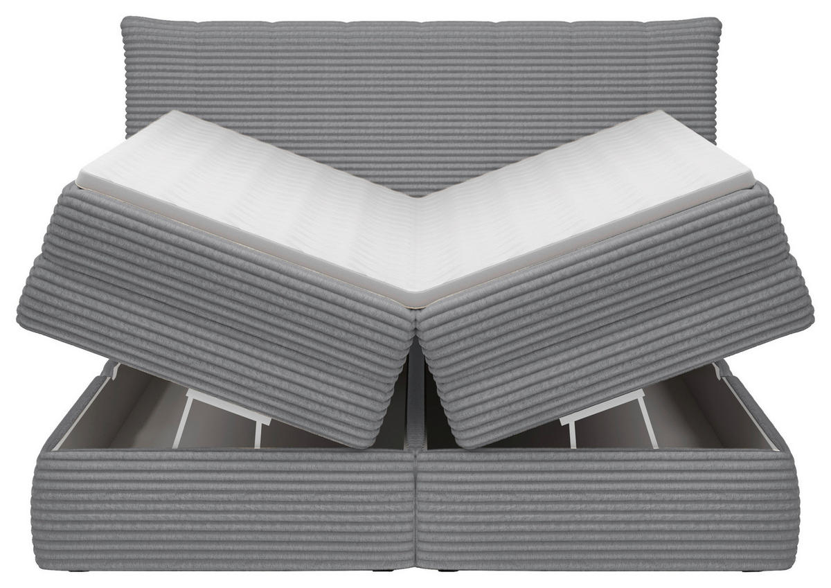 BOXSPRINGBETT 180/200 cm,  in Dunkelgrau, gepolstertes Kopfteil, Bettkasten, Topper, Matratzen, H2 + H2 = mittel  - Dunkelgrau/Schwarz, Design, Kunststoff/Textil (180/200cm) - Chameo