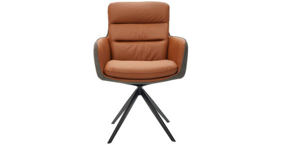 ARMLEHNSTUHL in Eisen Mikrofaser Echtleder pigmentiert - Cognac/Anthrazit, Design, Leder/Textil (58/89/67cm) - Novel
