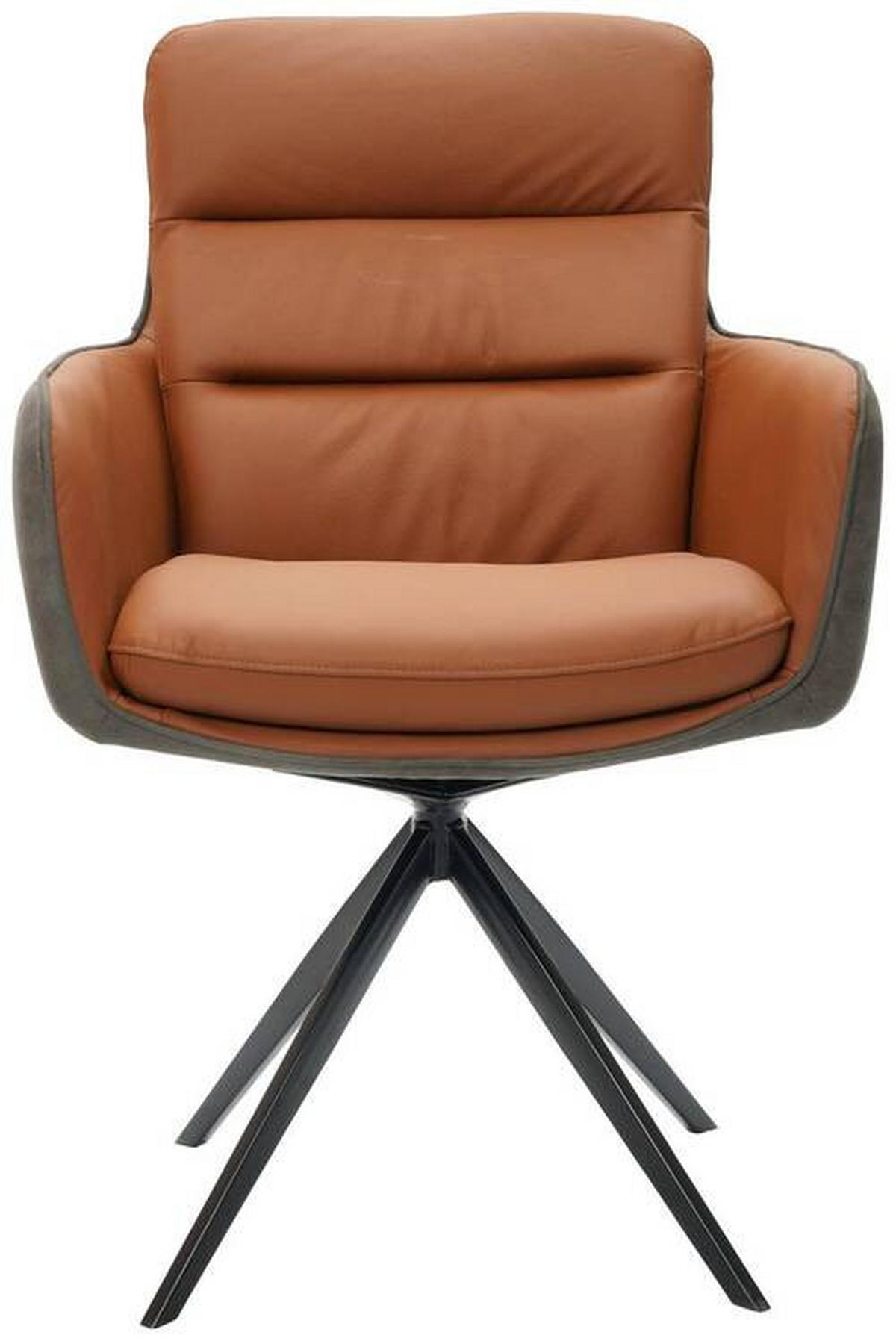 ARMLEHNSTUHL  in Eisen Mikrofaser Echtleder pigmentiert  - Cognac/Anthrazit, Design, Leder/Textil (58/89/67cm) - Novel