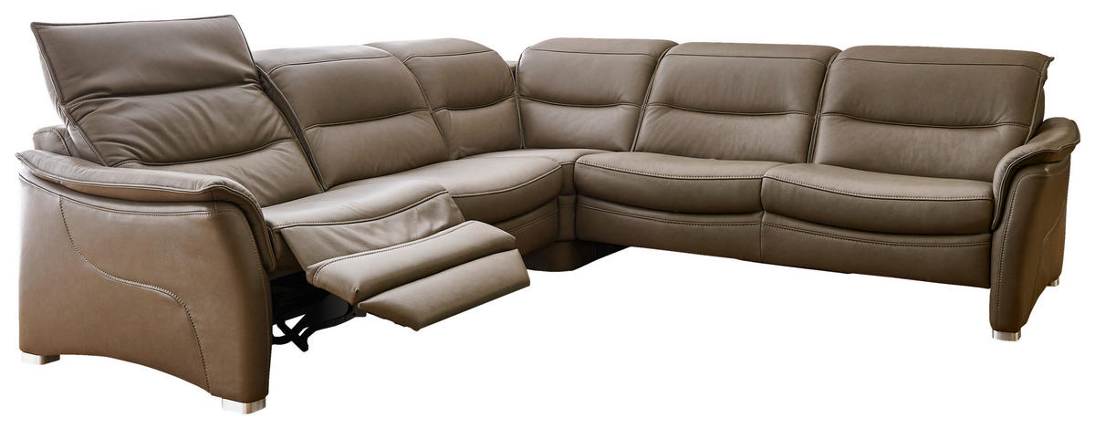 ECKSOFA inkl. Funktionen Valdera Dunkelbraun Echtleder  - Dunkelbraun/Alufarben, Design, Leder/Metall (277/277cm) - Valdera