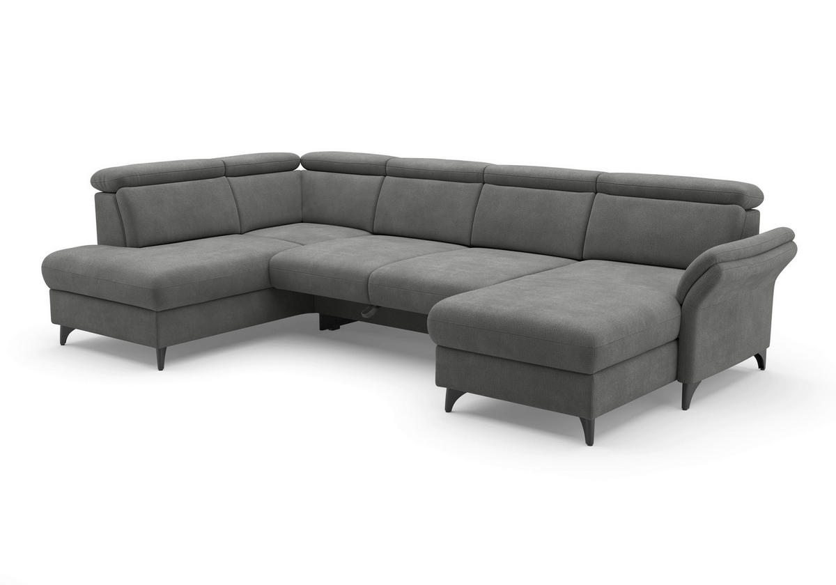 WOHNLANDSCHAFT GLENDALE E in Flachgewebe Grau  - Schwarz/Grau, KONVENTIONELL, Textil/Metall (193/321/166cm) - Sit & More