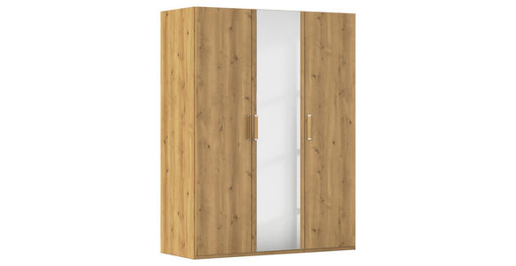 DREHTÜRENSCHRANK  in Eichefarben  - Eichefarben/Silberfarben, Design, Glas/Holzwerkstoff (151/197/60cm) - Novel