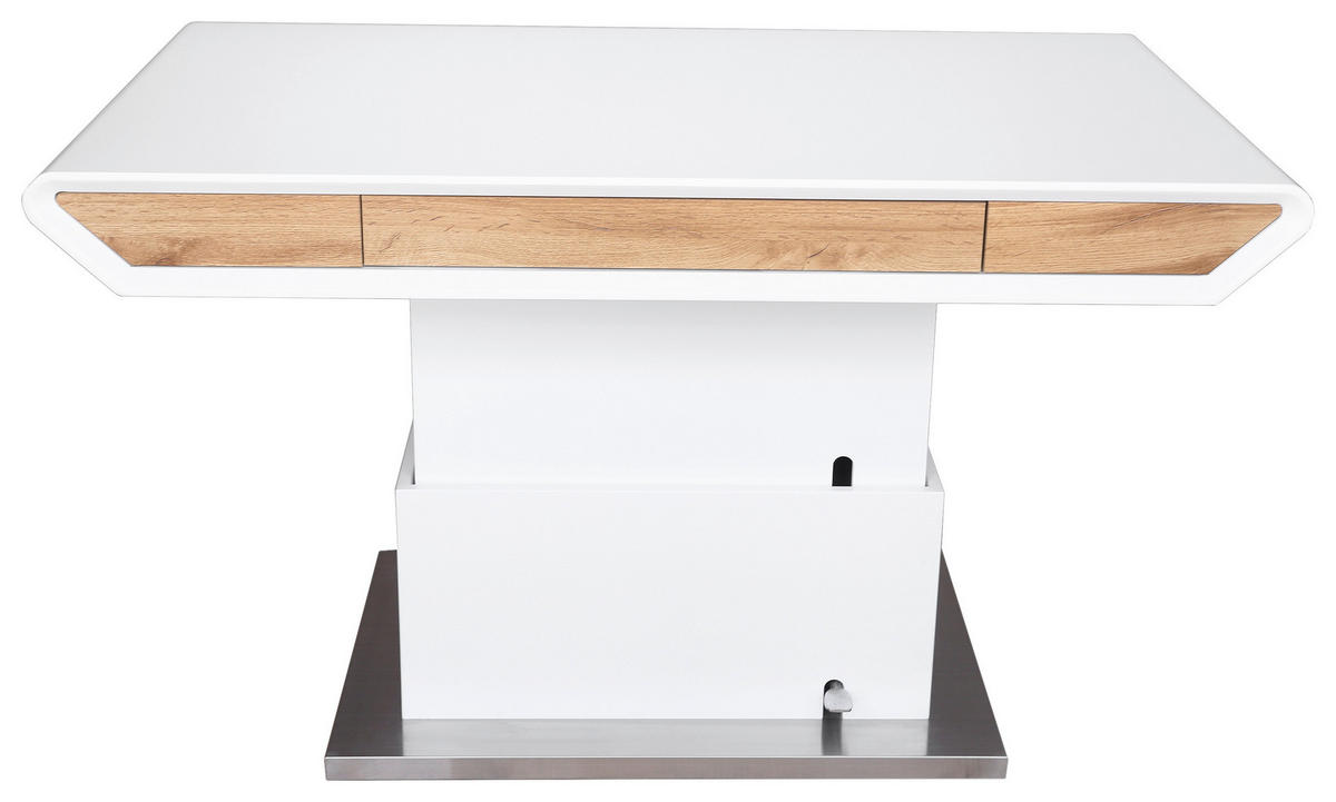COUCHTISCH 130/70/49,5-77,5 cm rechteckig Weiß, Eichefarben  - Eichefarben/Weiß, Design, Holzwerkstoff/Metall (130/70/49,5-77,5cm) - Livetastic