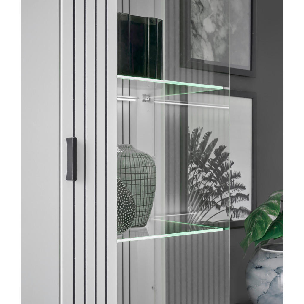 Thumbnail - Mid.you Vitrine, Weiß, Schwarz, Glas, Holzwerkstoff, 8 Fächer, 75x180x38 cm, Typenauswahl, stehend, Wohnzimmer, Wohnwänd...