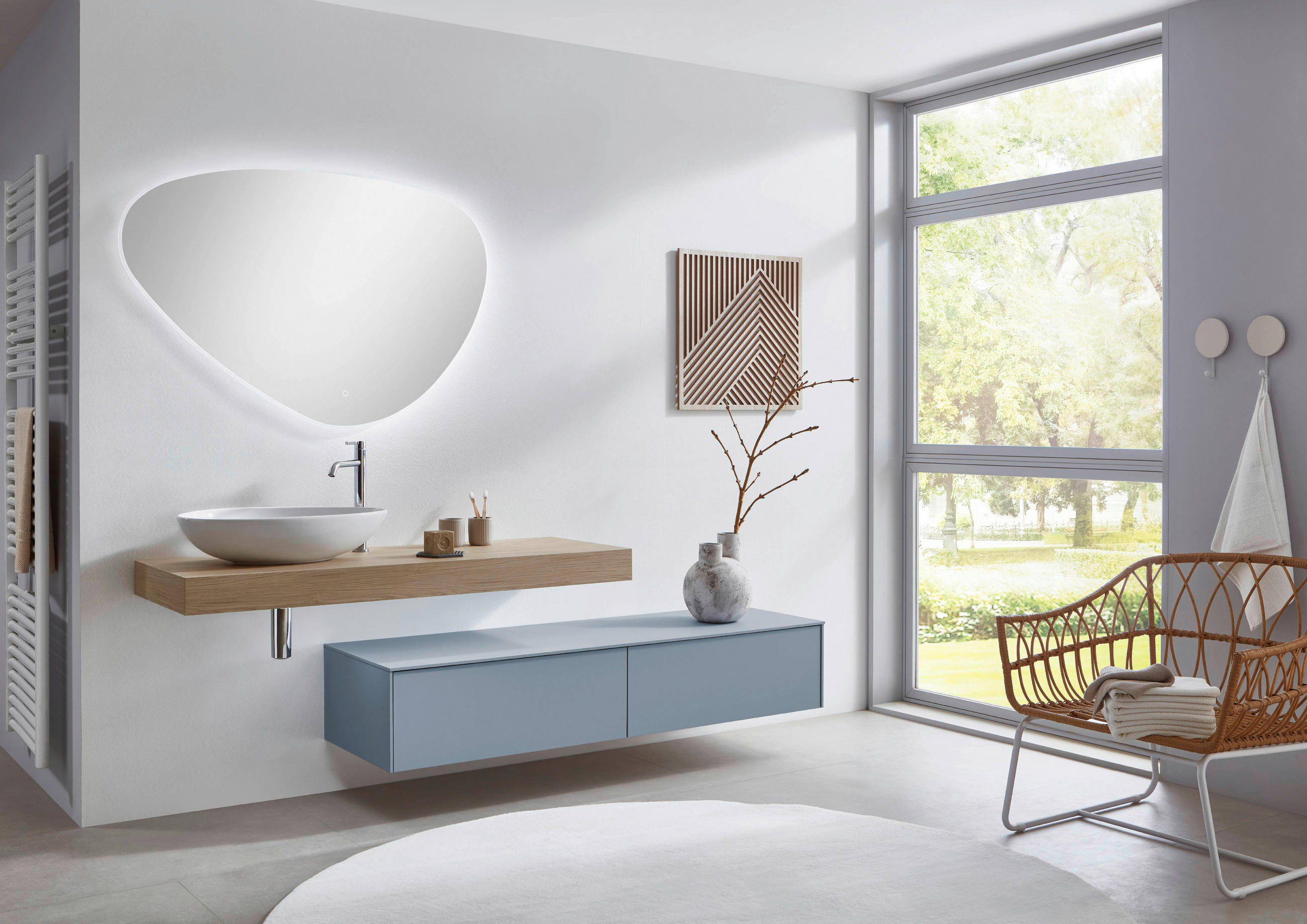 Thumbnail - Celina Home Badezimmer Palia, Eiche, Hellblau, Holzwerkstoff, 6-teilig, 2 Schubladen, 162 cm, Goldenes M, Made in German...